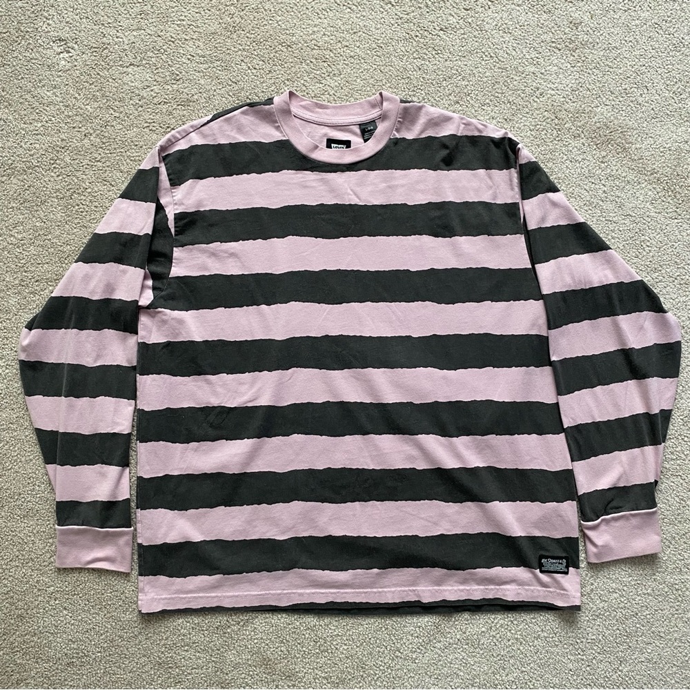 Levis Skateboarding Boxy Long Sleeve T-Shirt Striped Torn Up Pink Black